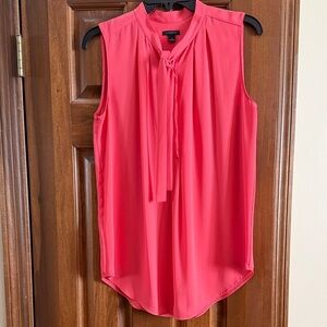 Ann Taylor Coral Pink Button Up Tie Sleeveless Top size Small